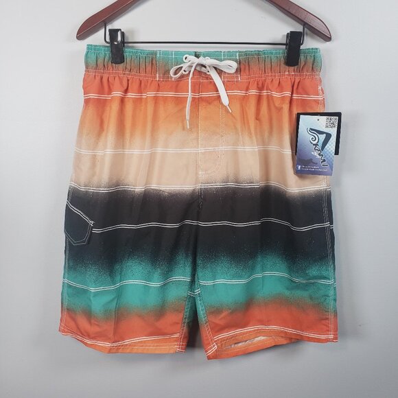 Kanu Surf Men's Swim Trunks Black/Aqua/ Orange L - Large Pockets ~ NWT / A157 - Picture 1 of 8